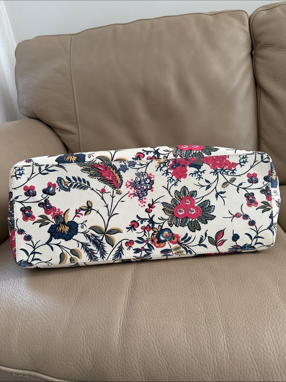 Tory Burch Floral Print Tote Bag with Navy Handles - Cream & Multicolor - Picture 7 of 15